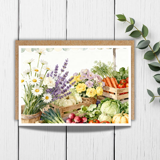 Farmers Market Flowers and Vegetables Greeting Card