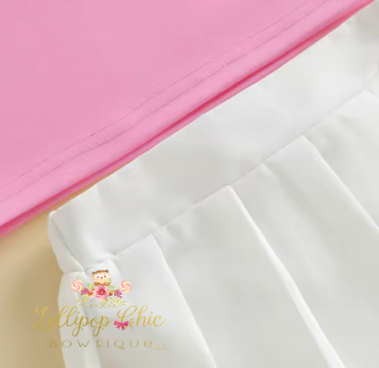 Toddler Girls 2 Piece Golf Embroidery Pleated Skirt Set PINK