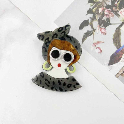 Glasses Girl Acrylic Brooch PA4087: Orange