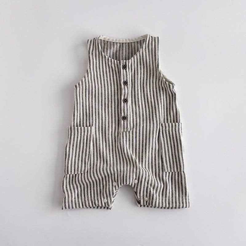 Baby Newborn Striped Sleeveless Romper: Blue / 3-6M