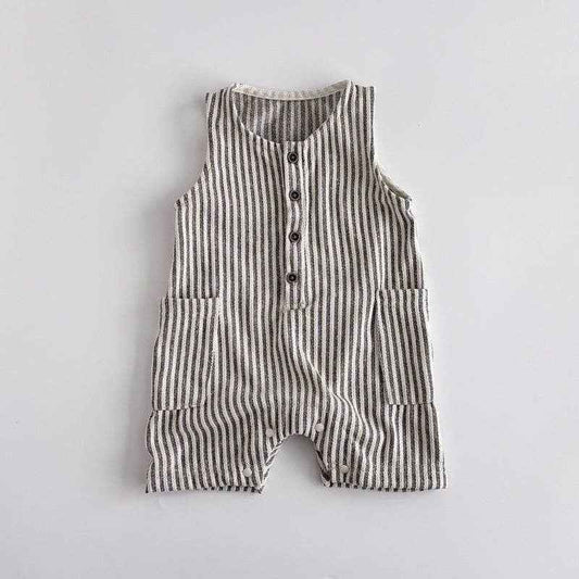 Baby Newborn Striped Sleeveless Romper: Blue / 3-6M