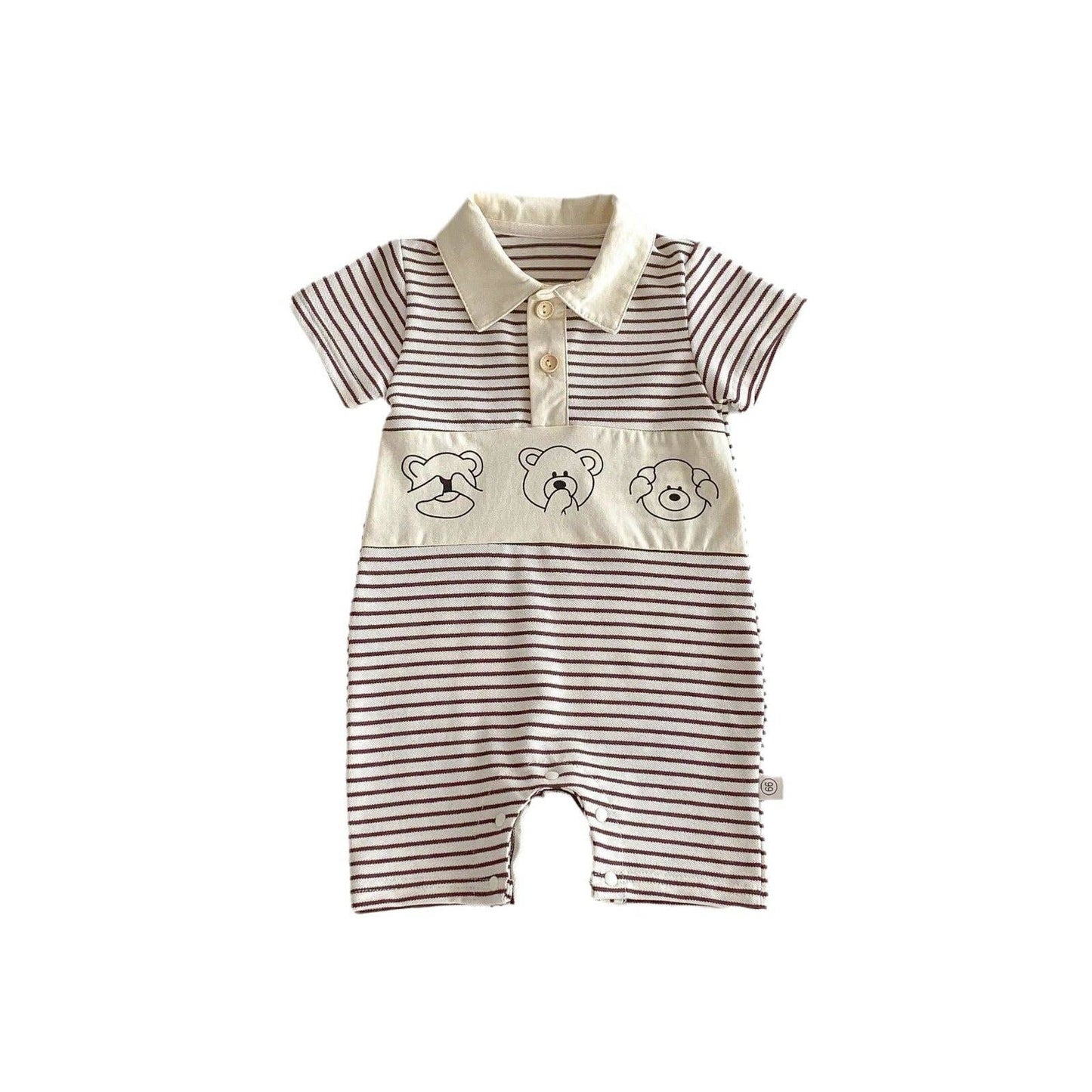 Short Sleeves Striped Teddy Romper