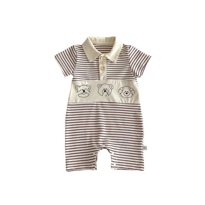 Short Sleeves Striped Teddy Romper