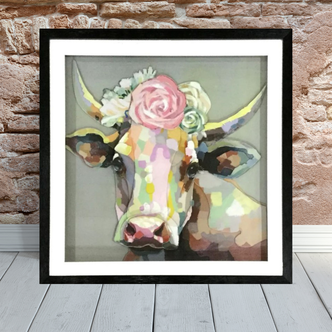 3D Collage Art | Cow (26"x26")