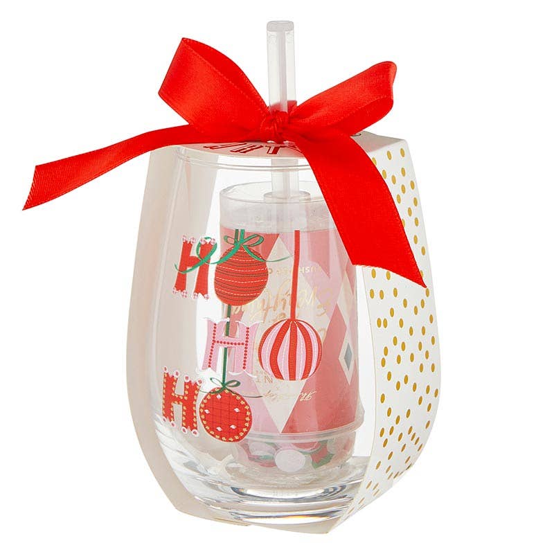 Wineglass & Pop Gift Set Ho Ho Ho