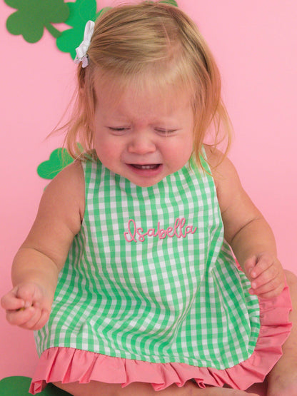 Classic Spring Green Gingham Ruffle Swing Top & Bloomer