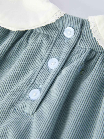 Girls' Blue Embroidered Long Sleeve Romper: 6M