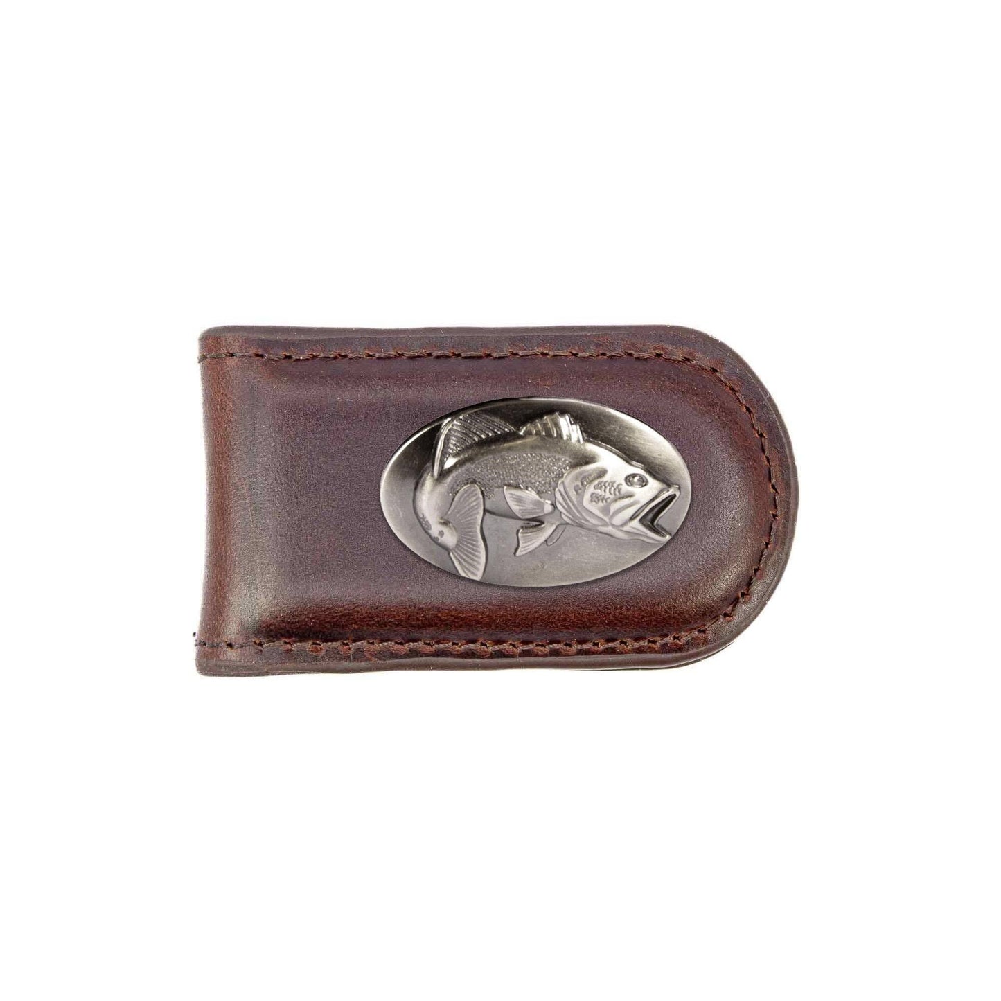 Bass Leather Magnetic Money Clip Wallet: Croc Tan
