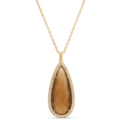 Long Shimmer Stone Pendant Necklace