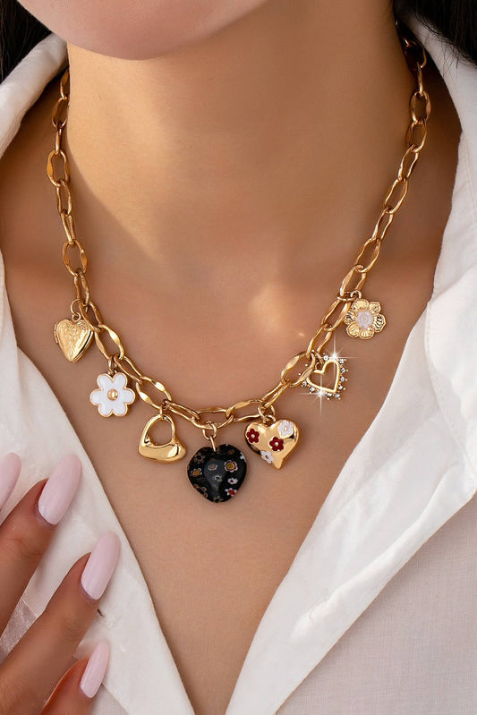 CHARM NECKLACE-HEARTS FLOWER  RHINESTONE | 80N92650