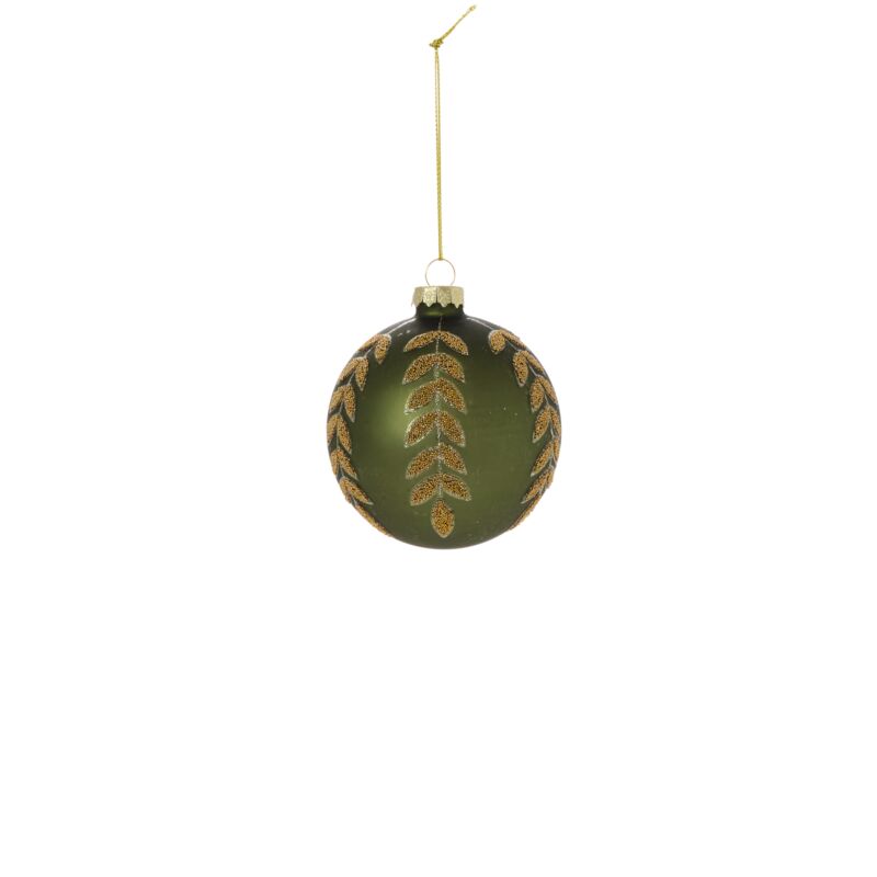 Adorno verde con hojas doradas brillantes de 10 cm (4").