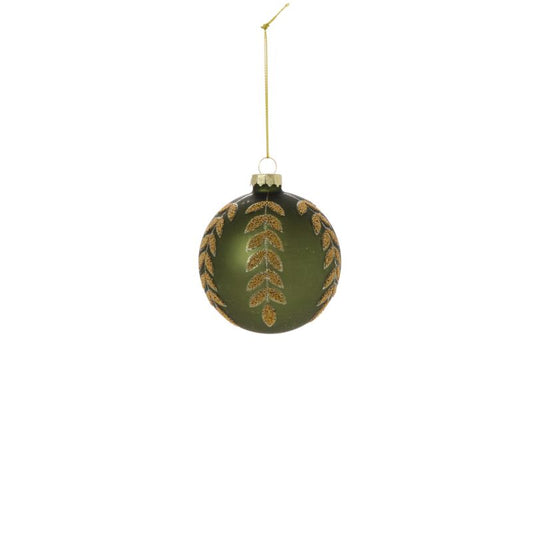 Green Ornament with Gold Shimmery Leaves 4"
