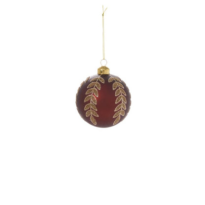 Adorno color burdeos con hojas doradas brillantes de 10 cm (4").
