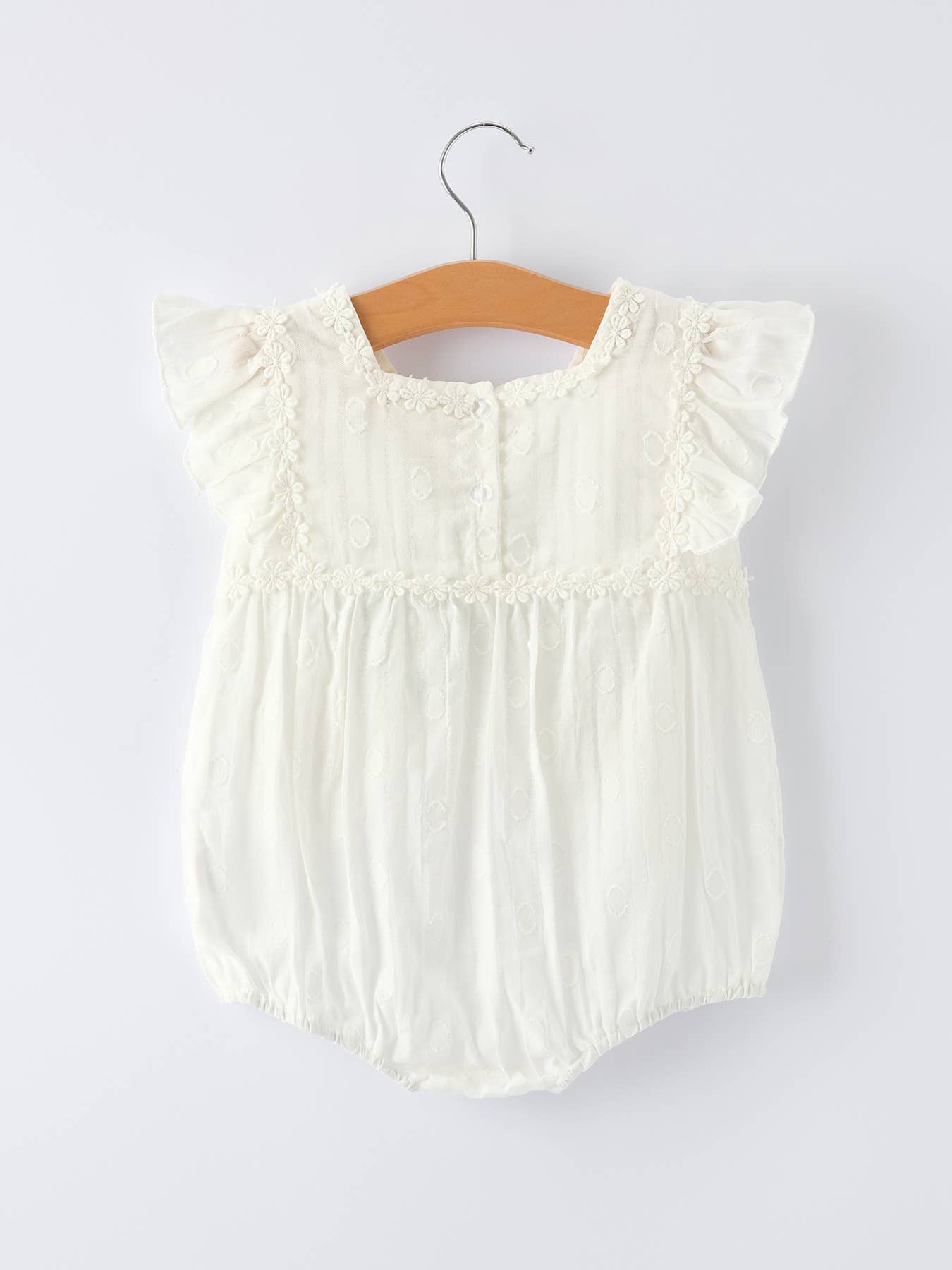 Floral Embroidery Baby Girl Romper With Ruffle Sleeves