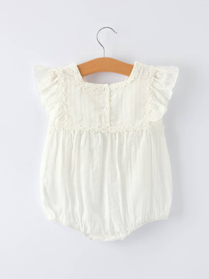 Floral Embroidery Baby Girl Romper With Ruffle Sleeves