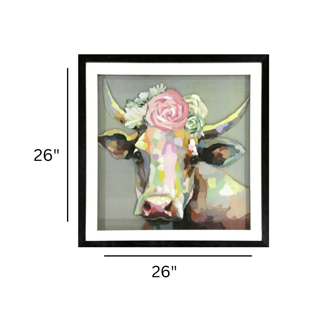 3D Collage Art | Cow (26"x26")