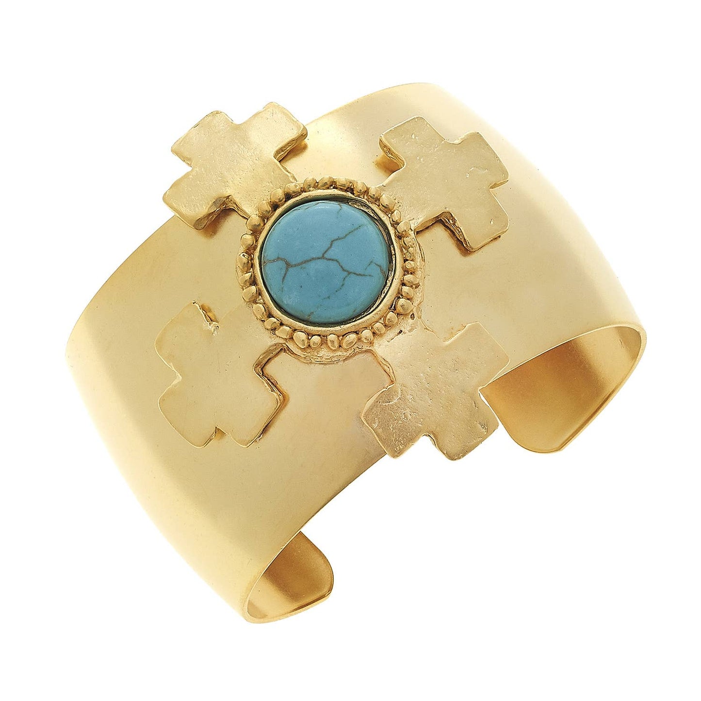 Susan Shaw - Gold Cross with Genuine Turquoise Cuff Bracelet