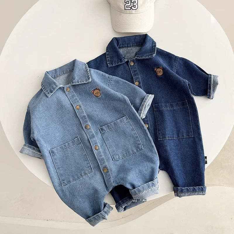 Baby Bear Denim Romper: Dark blue / 18-24M