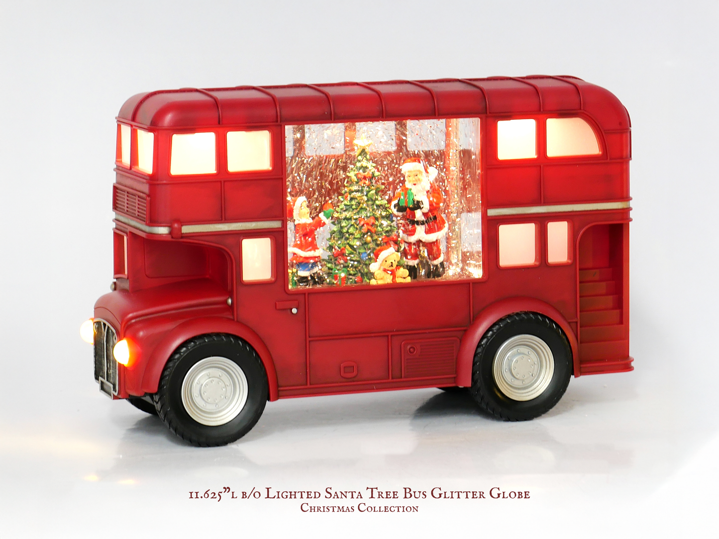 11.625" B/O Lighted Santa Tree Bus Glitter Globe