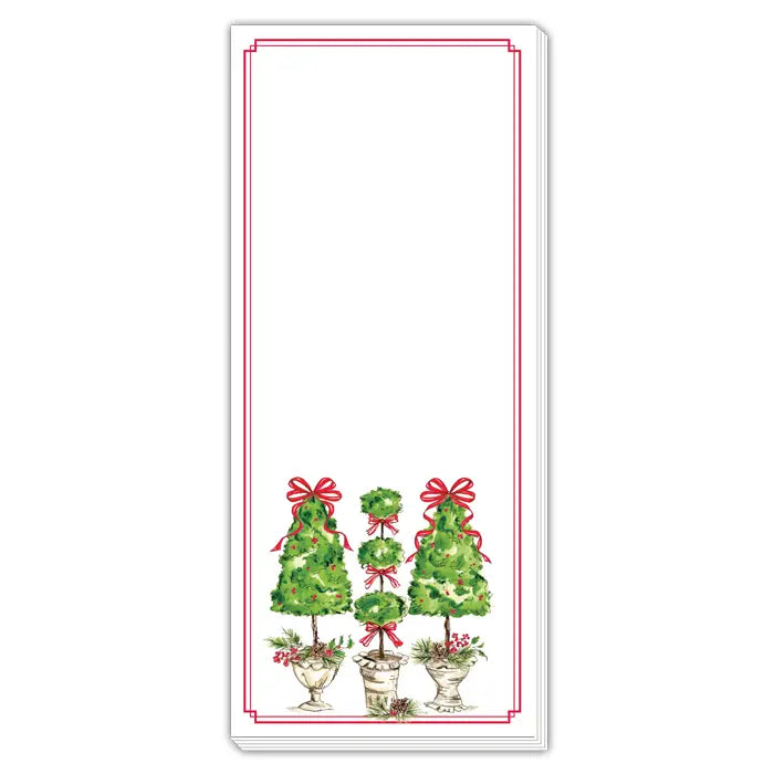 Skinny Notepad Handpainted Topiary Trio w/Red Bows