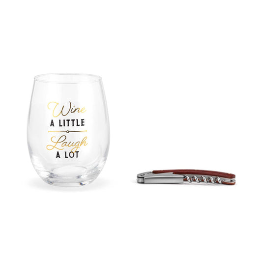 Laugh Wine Glass & Corkscrew Set