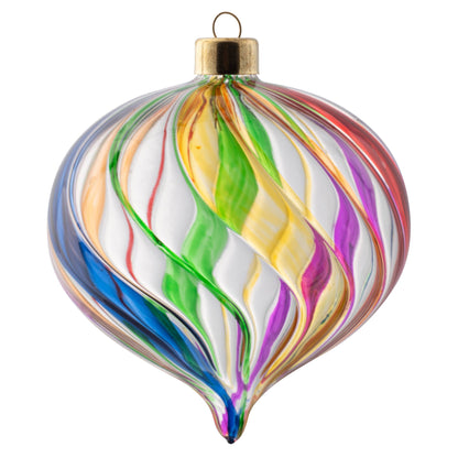 Rainbow Swirl Glass Clear Ornament