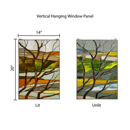 20"H Fall Treescape Stained Glass Window Panel