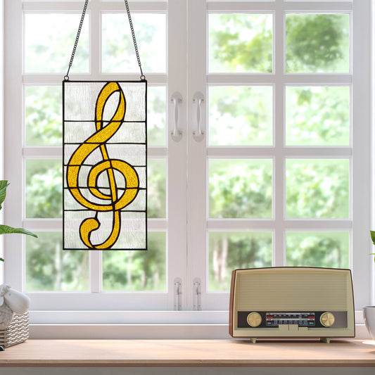12.25"H Mateo Gold Musical Stained Glass Window Panel