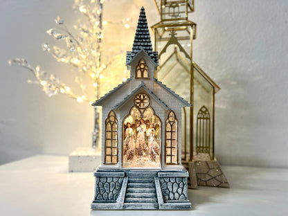 11" B/O Lighted Angel Church Glitter Globe - Nativity Decor