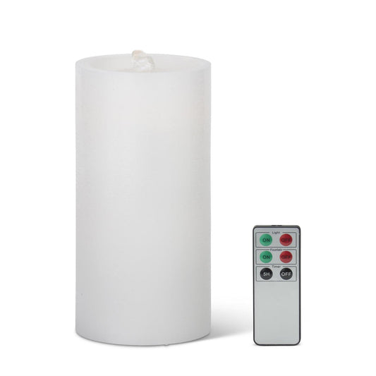 White LED Wax Pillar Water Candle w/Timer & Remote