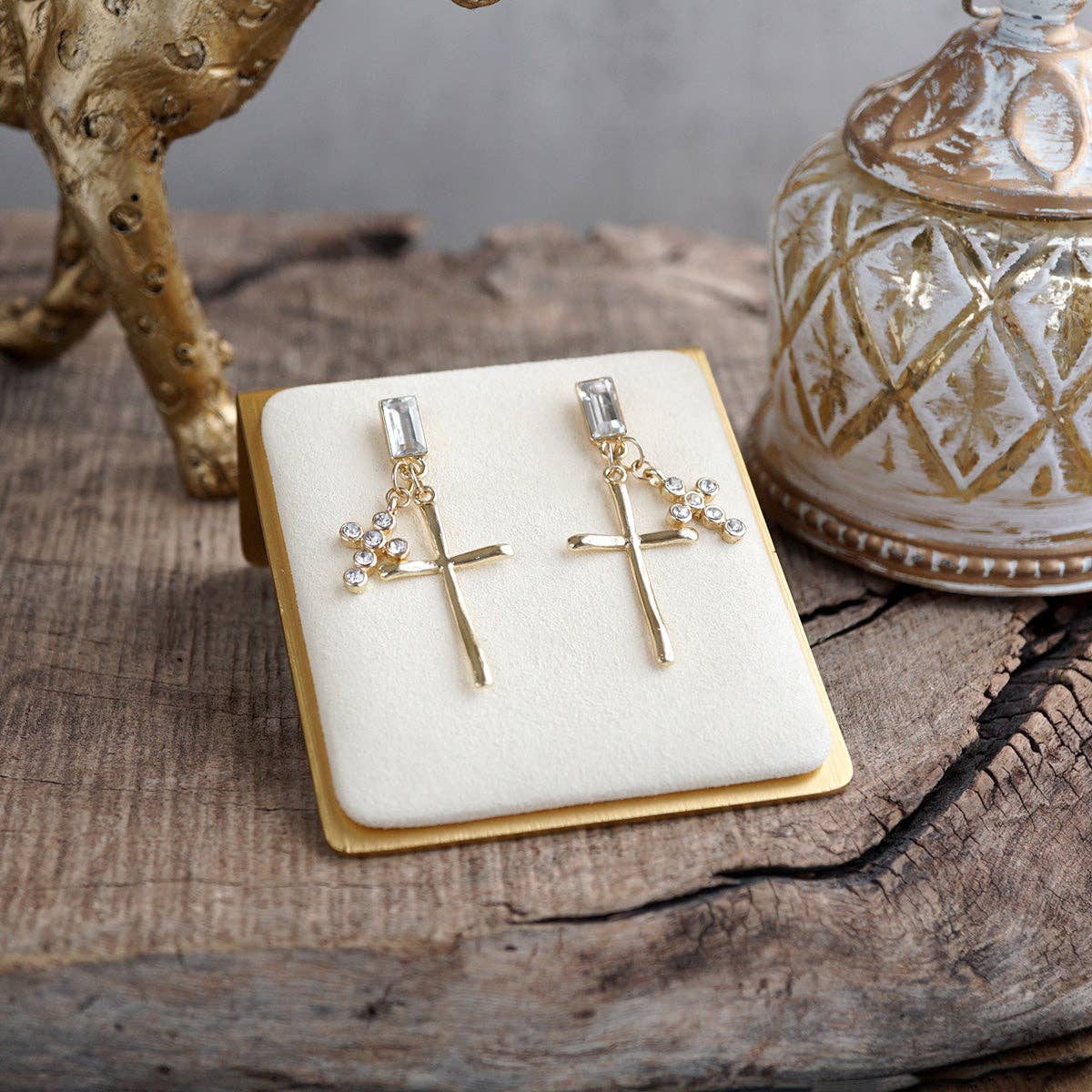 Golden Cross Cluster Statement Earrings