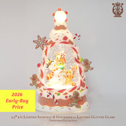 9.5" B/O Lighted Snowman & Gingerbread Glitter Globe, Xmas