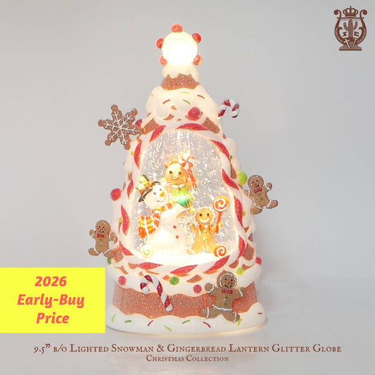 9.5" B/O Lighted Snowman & Gingerbread Glitter Globe, Xmas