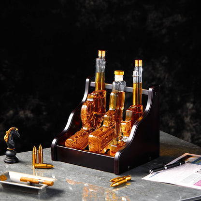 CRAFTGEN - 3 Gun Whiskey Decanter Set - Gift Ideas for Men Husband Dad