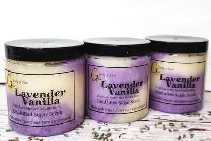 Sugar Scrub, Lavender Vanilla Emulsified Sugar Scrub 10 oz