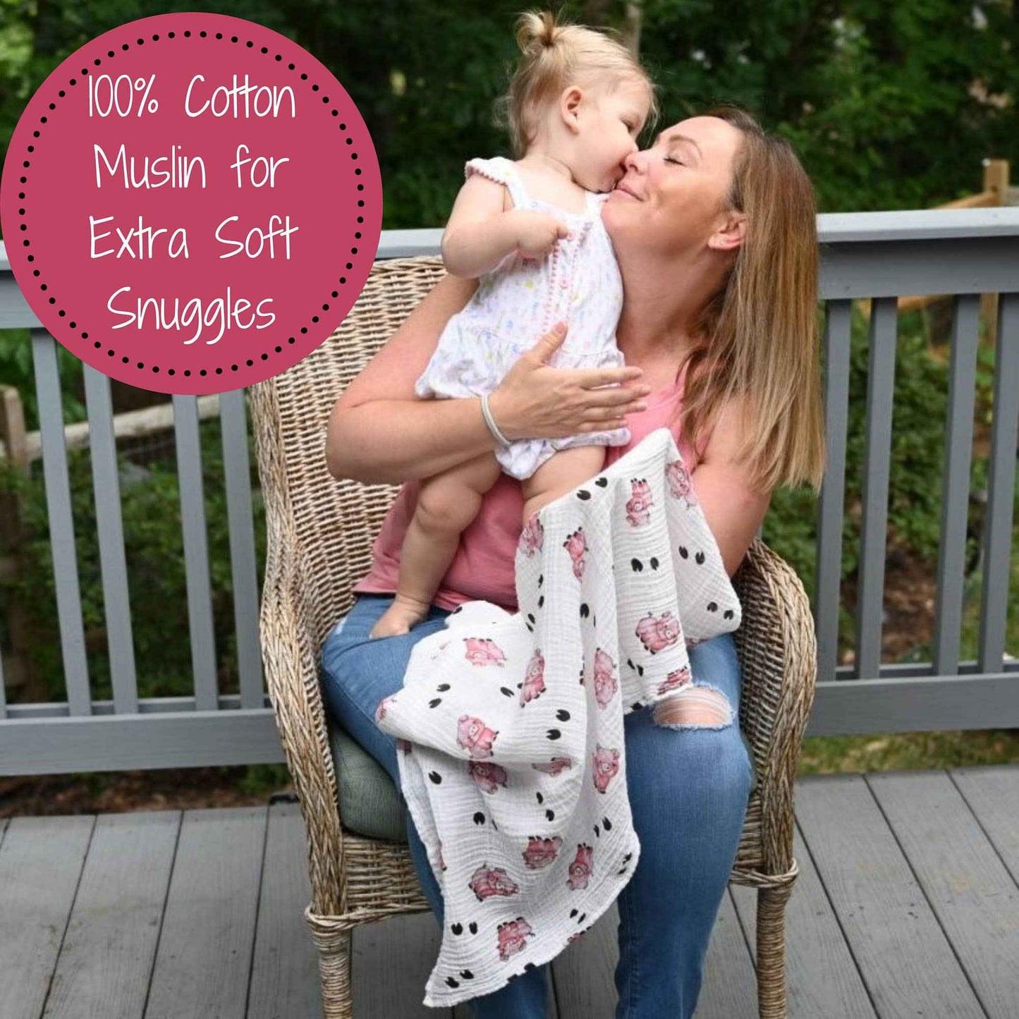 LollyBanks - Oink Oink Baby Muslin Swaddle Blanket