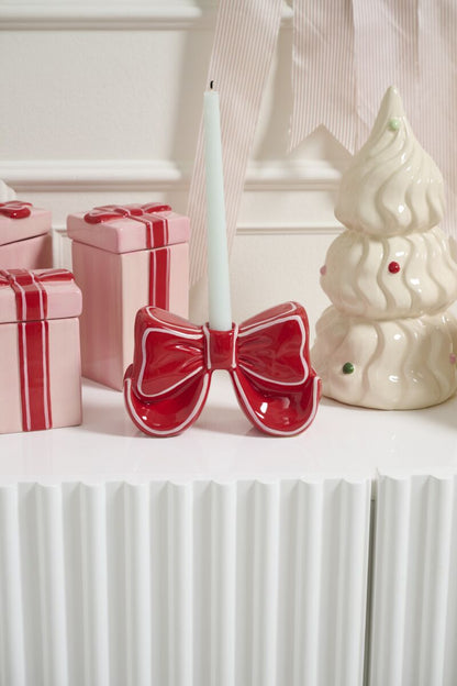 Candelabro de lazo rojo