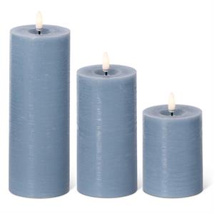 Set of 3 Light Blue LED Pillar Candles w/Timers