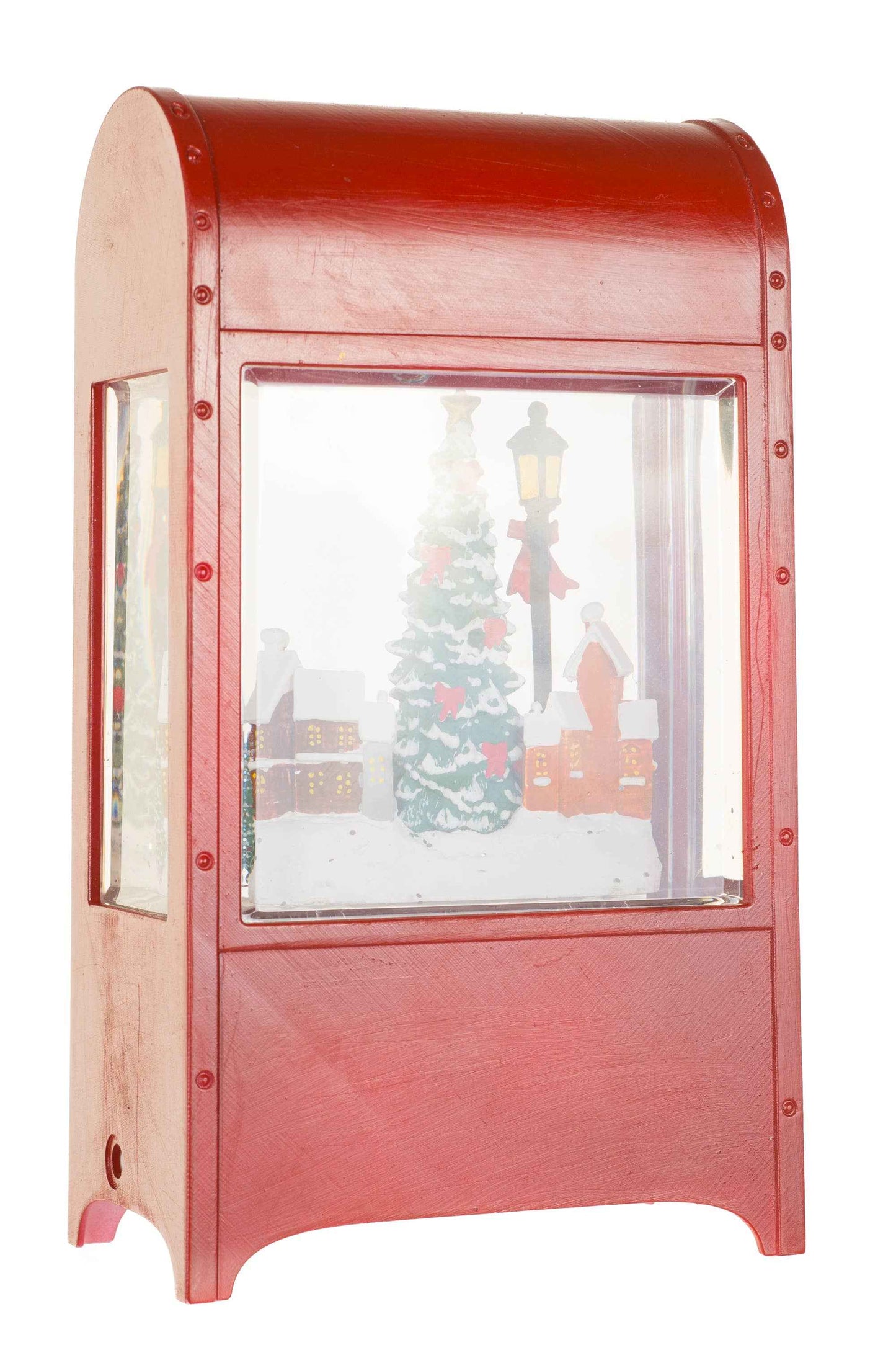 NEW-Burgundy Mailbox Snow Globe with Carolers in the city