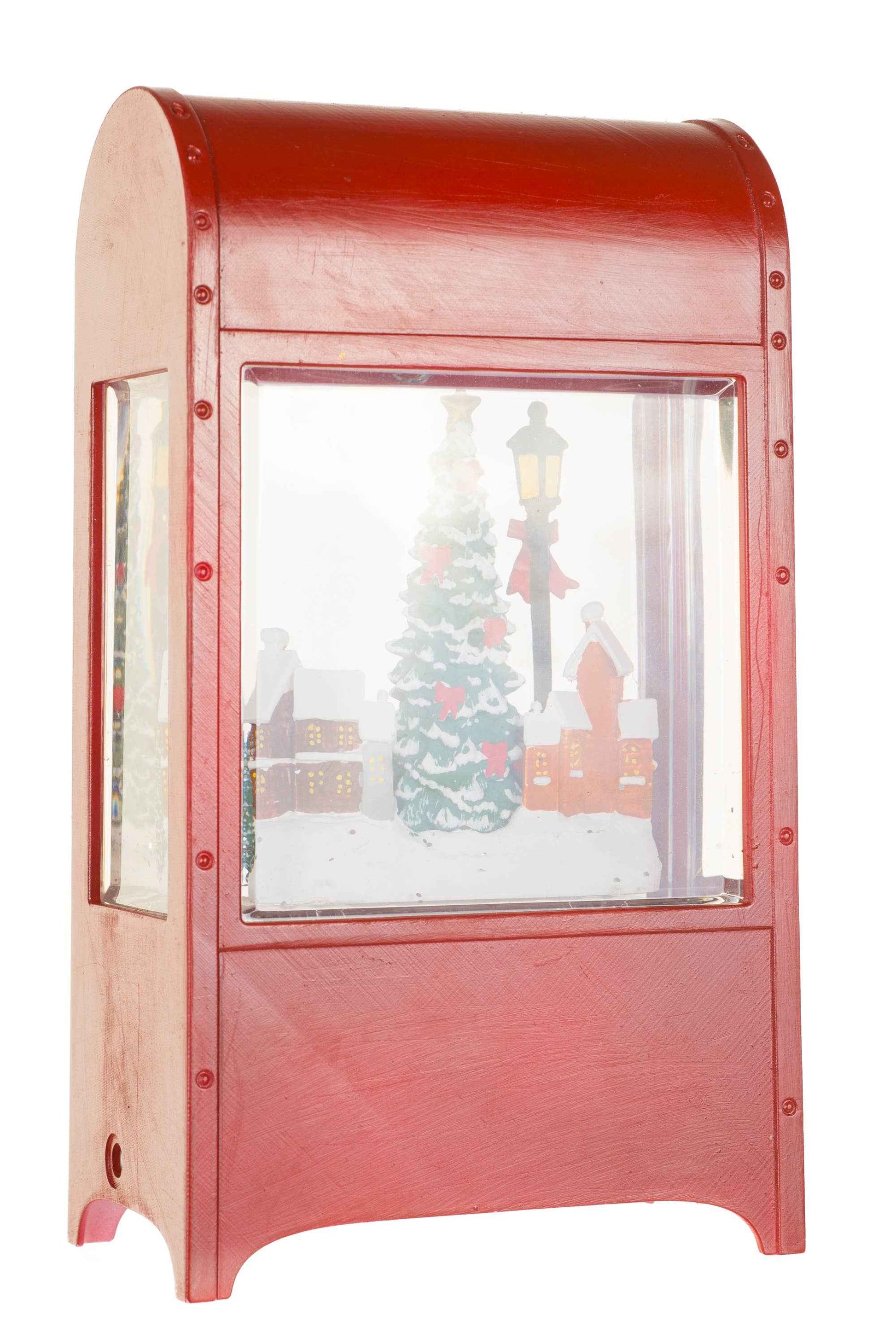 NEW-Burgundy Mailbox Snow Globe with Carolers in the city
