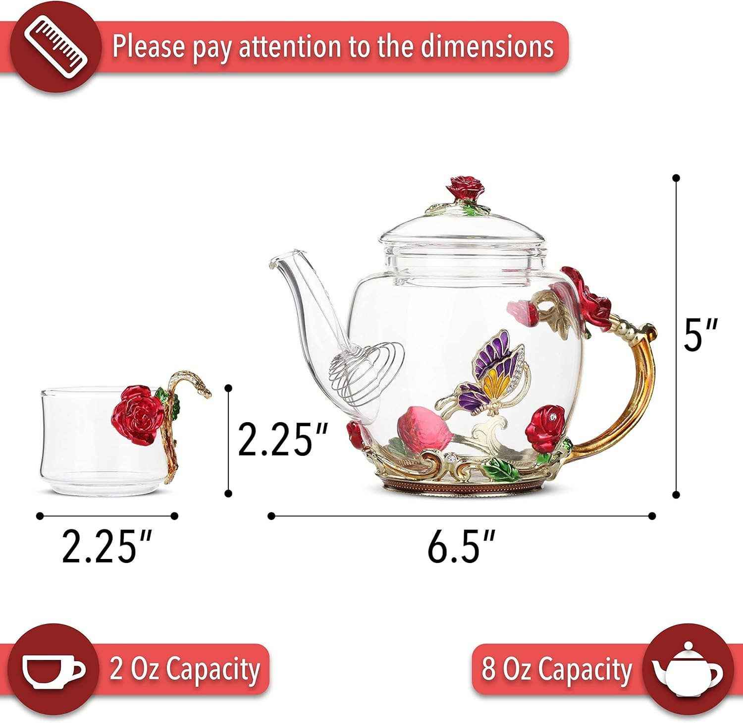 Floral Glass Tea Set – 2 Cups