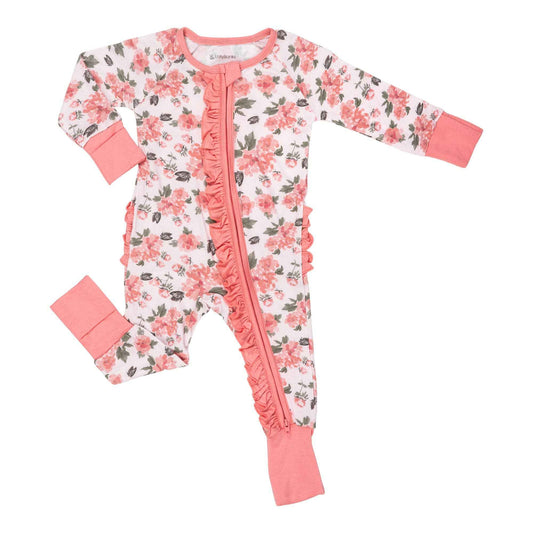 LollyBanks - Bamboo Baby Convertible Ruffle Zipper Pajamas - Peony Floral