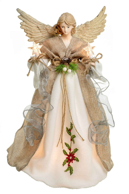 Brown/White 10-Light Rustic Angel Tree topper