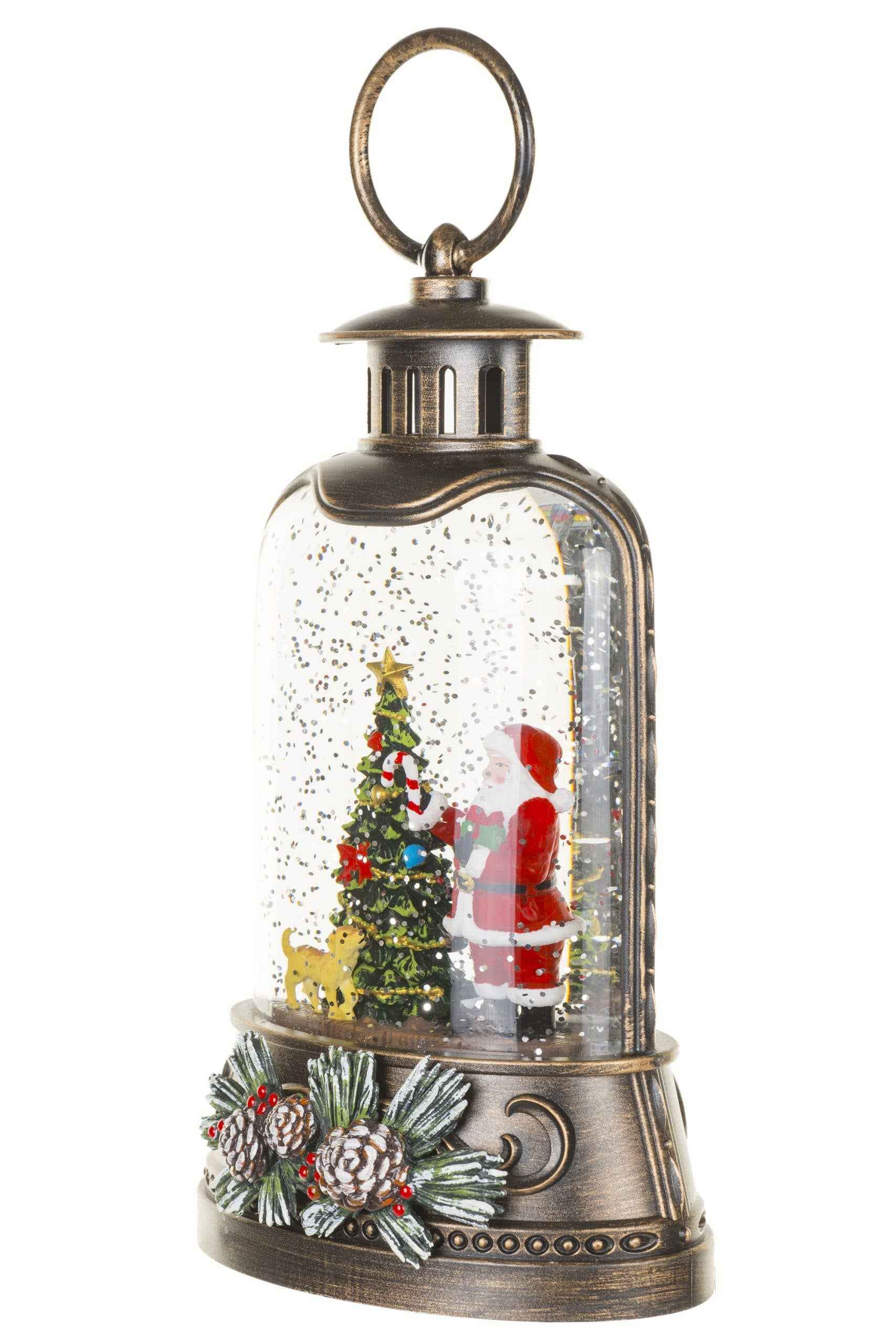 NEW- Brown Lantern Snow Globe with Papa and Baby Snowman