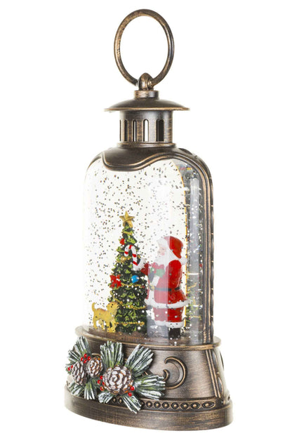 NEW- Brown Lantern Snow Globe with Papa and Baby Snowman