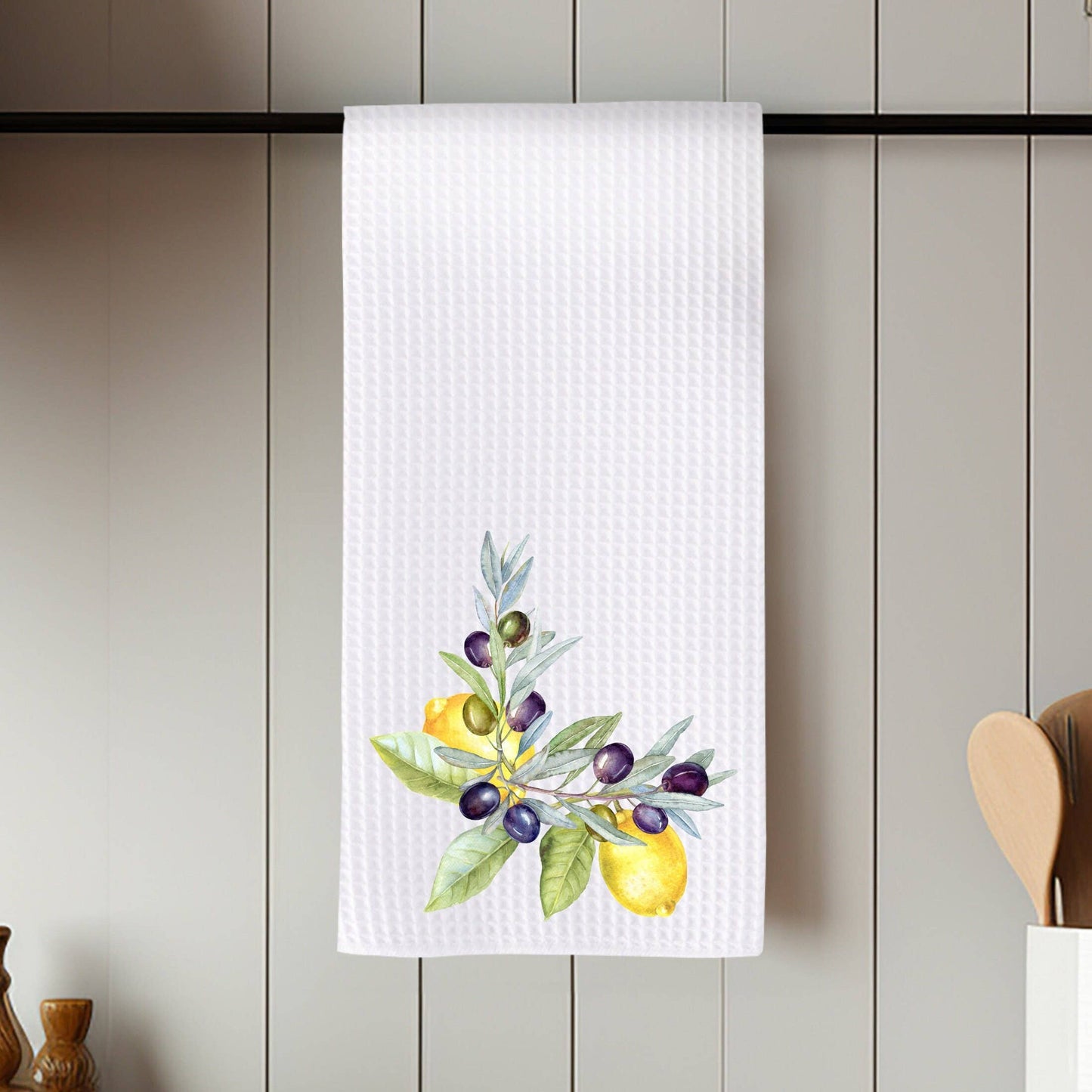 Lemon & Olive Waffle Weave Kitchen Tea Towel Farmhouse Decor