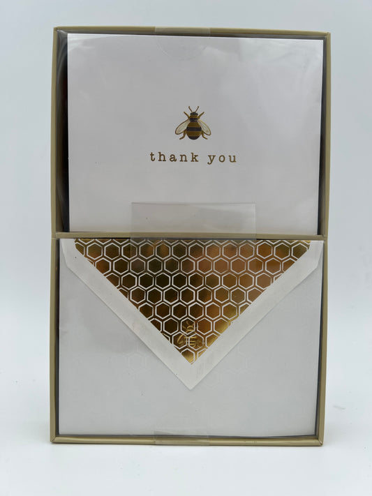 Tarjetas de agradecimiento en caja con detalles de abejas (10 unidades)