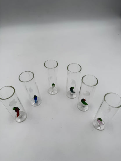 Tall Skinny Shot Glass with Hand Blown Pepper (Sold Separately)