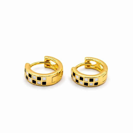 Black and White Checkered Huggie Hoops