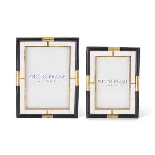 Set of 2 Black Cream & Gold Tiled Photo Frames